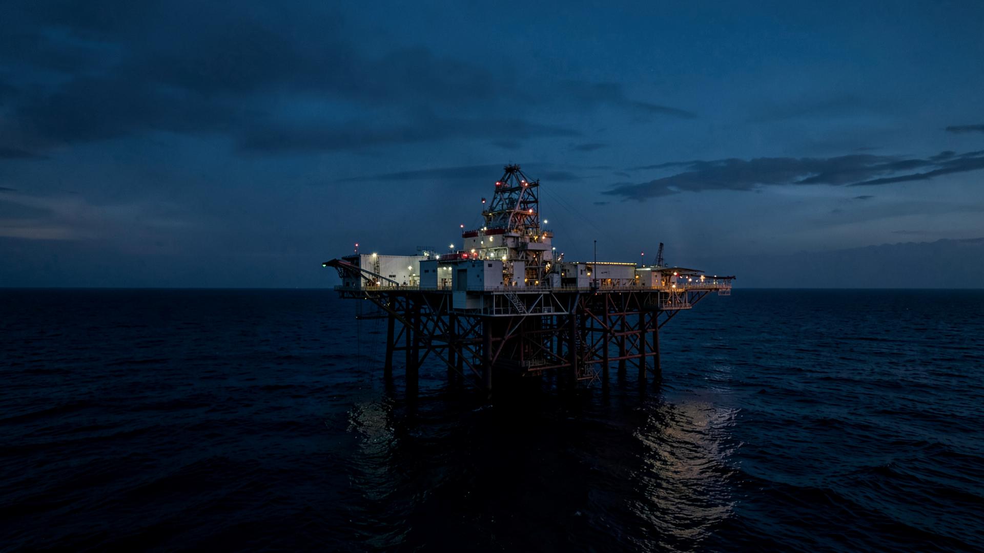Offshore oil platform at dusk